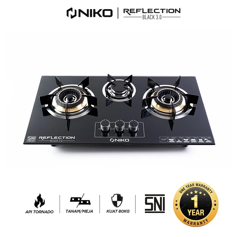NIKO Kompor Gas Tanam dan Meja Bahan Kaca - Niko Glass Stove Reflection Series