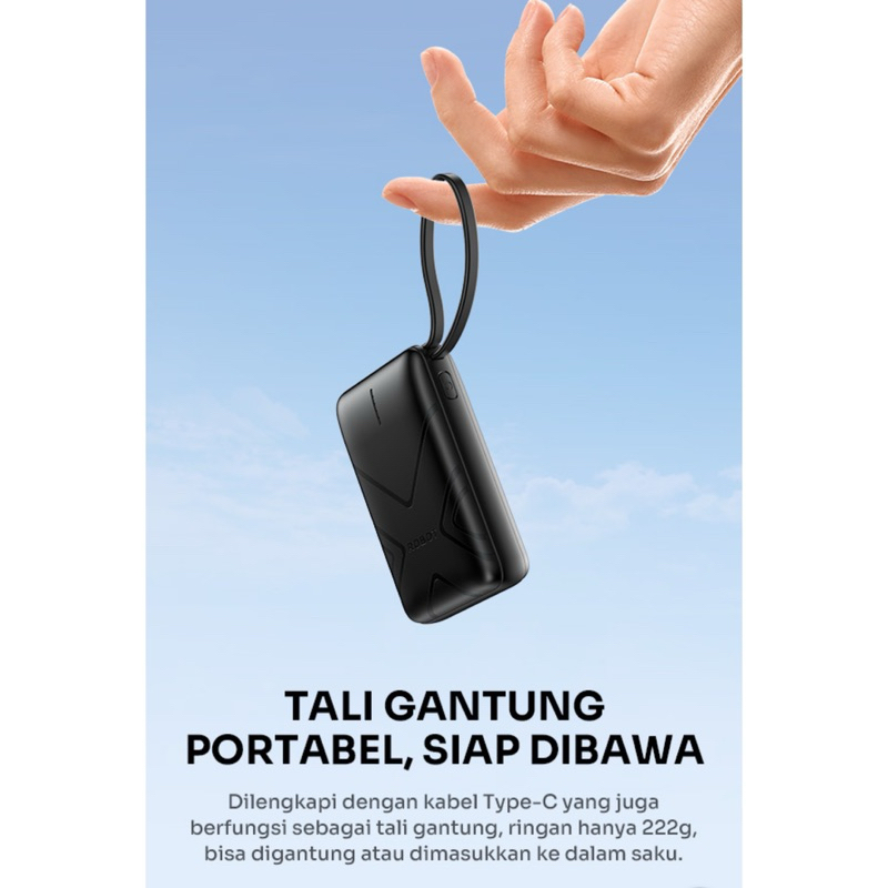 PowerBank Mini ORIGINAL ROBOT RT17 37W 10000mAh / RT07 5000mAh with Kabel USB Type-C Power Bank Fast Charging PB