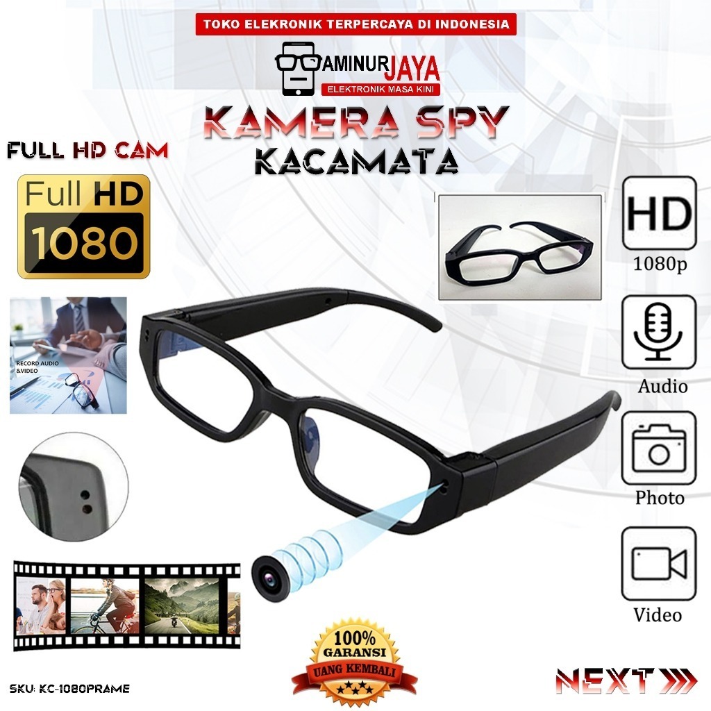 Jual Spycam Camera Glasses Kacamata Resolusi Full HD 1080P Kamera
