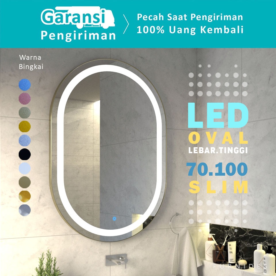 Jual Cermin Rias LED Oval 70x100 Dengan Frame Slim | Shopee Indonesia