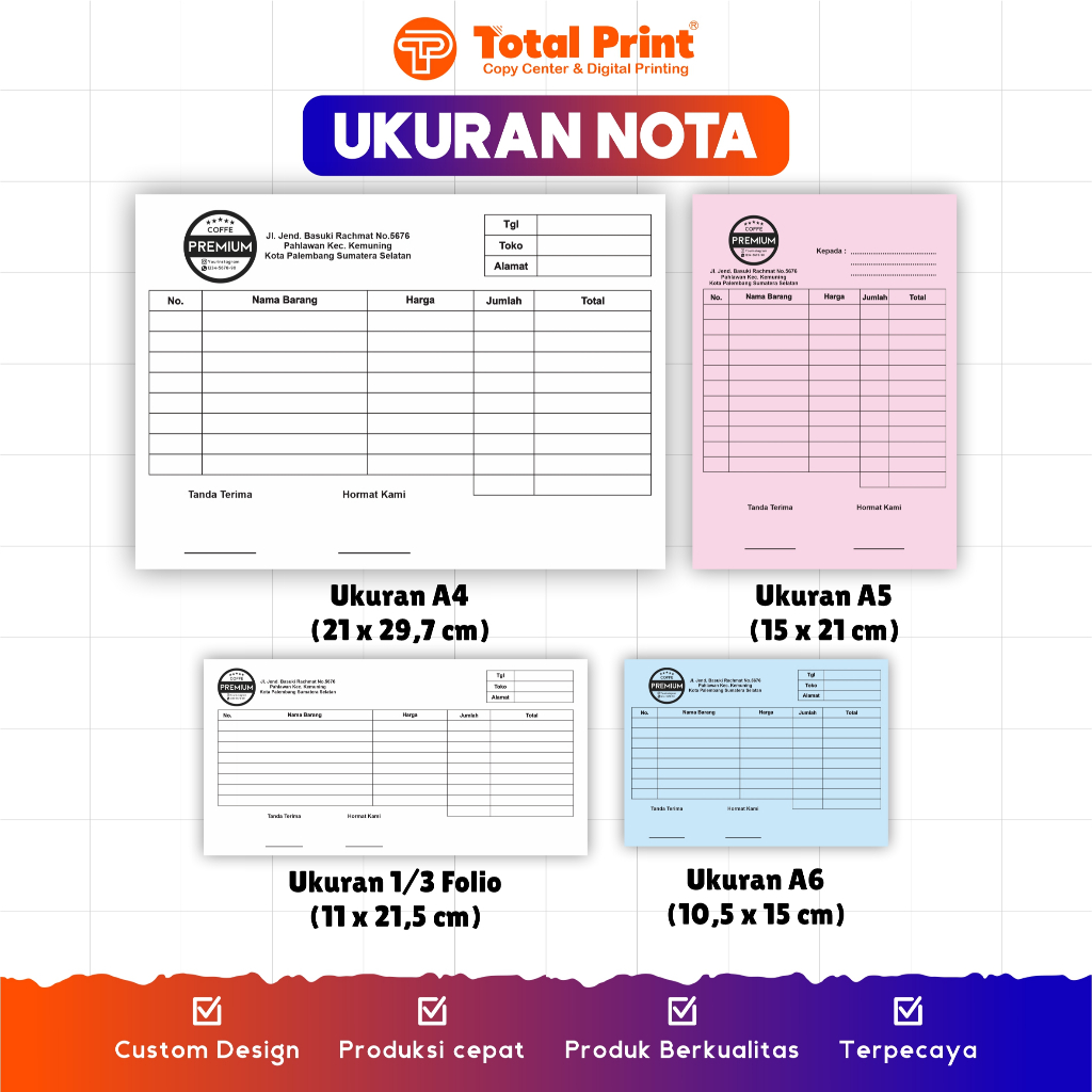 Jual Nota custom / Nota Usaha / Nota bon faktur / Nota 1 ply / Nota 2 ...