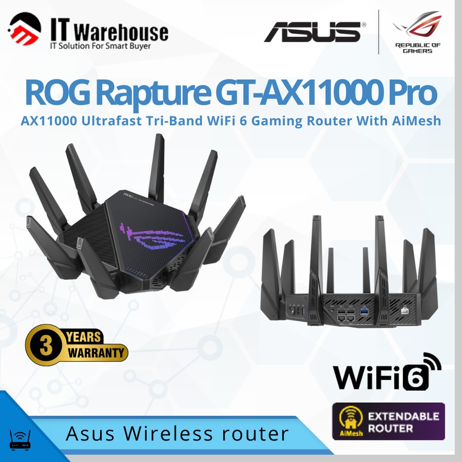 Jual ASUS ROG Rapture GT-AX11000 PRO Tri-Band WiFi 6 gaming router ...