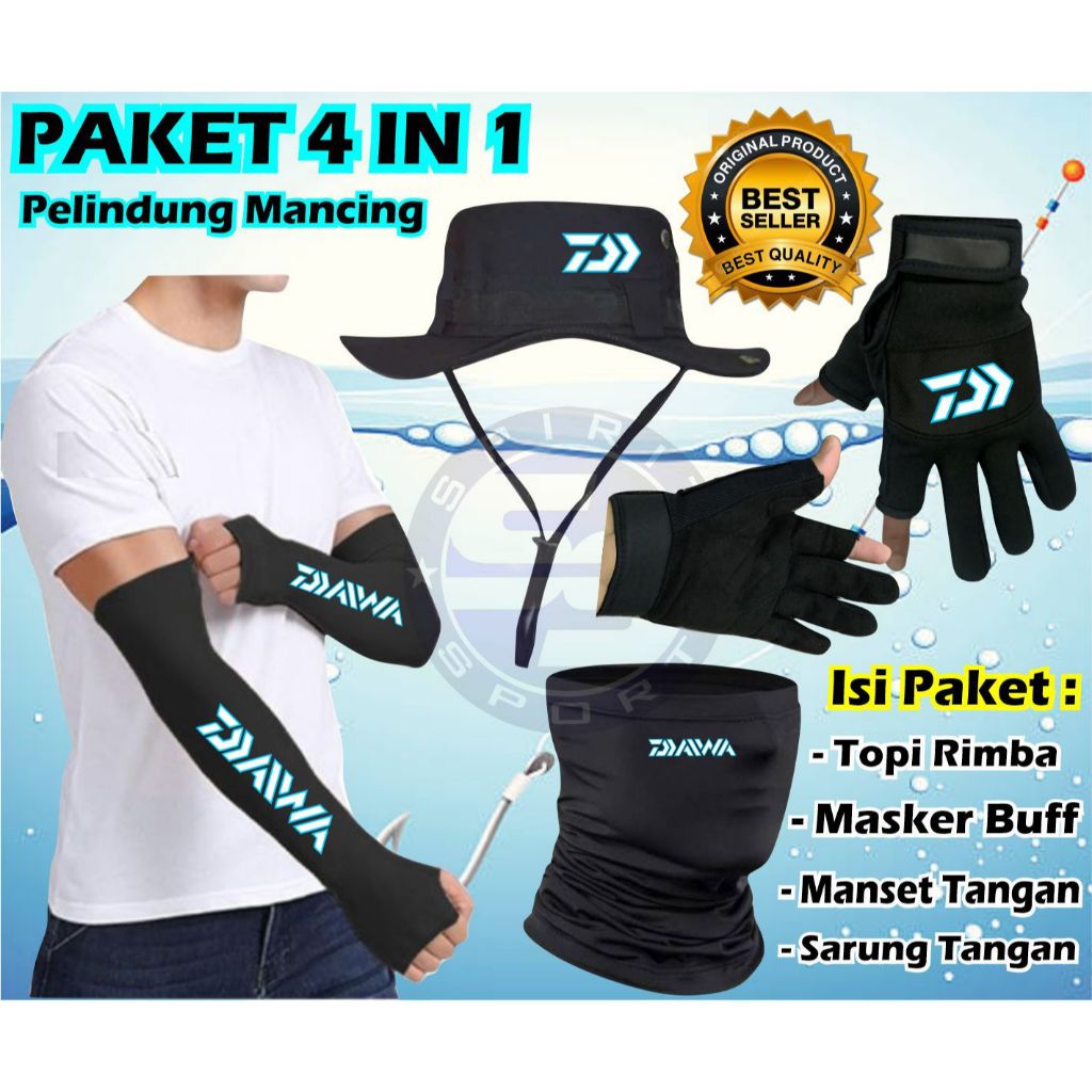 Jual Paket 4 In 1 Pelindung Mancing isi Topi Rimba Masker Buff Hanshock ...