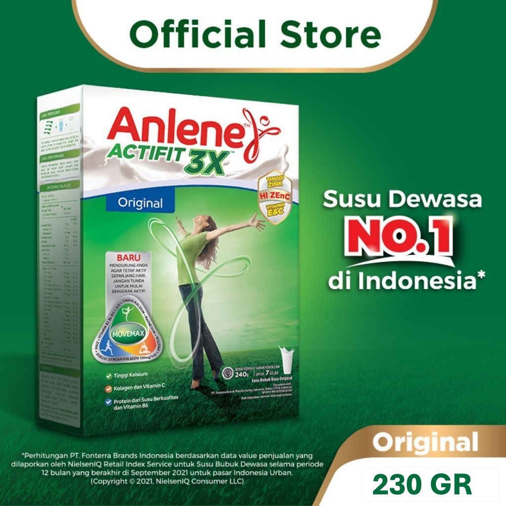 Jual Anlene Actifit 3X Susu Bubuk Dewasa Original 230g - Nutrisi Tinggi ...