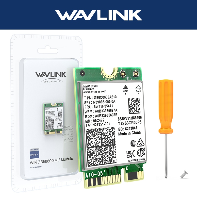 Draadloze Netwerkkaart, voor WiFi 7 BE200 Bluetooth 5.4 5800 Mbps Netwerkadapter, Tri-band 2,4 GHz 5,8 GHz 6 GHz, M.2 NGFF-interface, voor 10 11 64 Bit Laptop