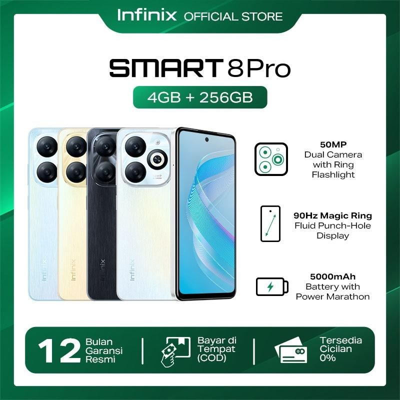 Infinix Smart 8 Pro [4/256GB] - Up to 8GB Extended RAM - 6.6" 90Hz Puch Hole Display - Helio G36 - 5000 mAh