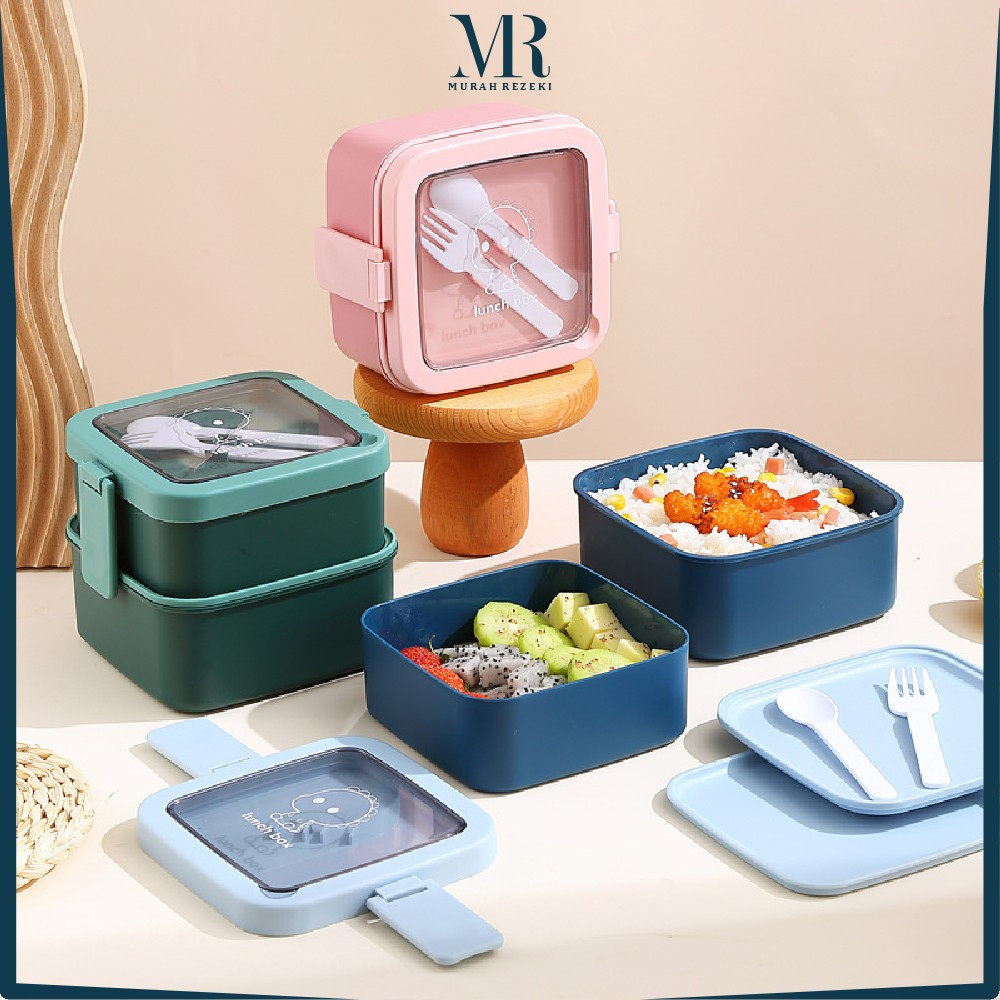 Jual Kotak Bento Tingkat Tempat Makan 2 Susun Stackable / Lunch Box Set ...