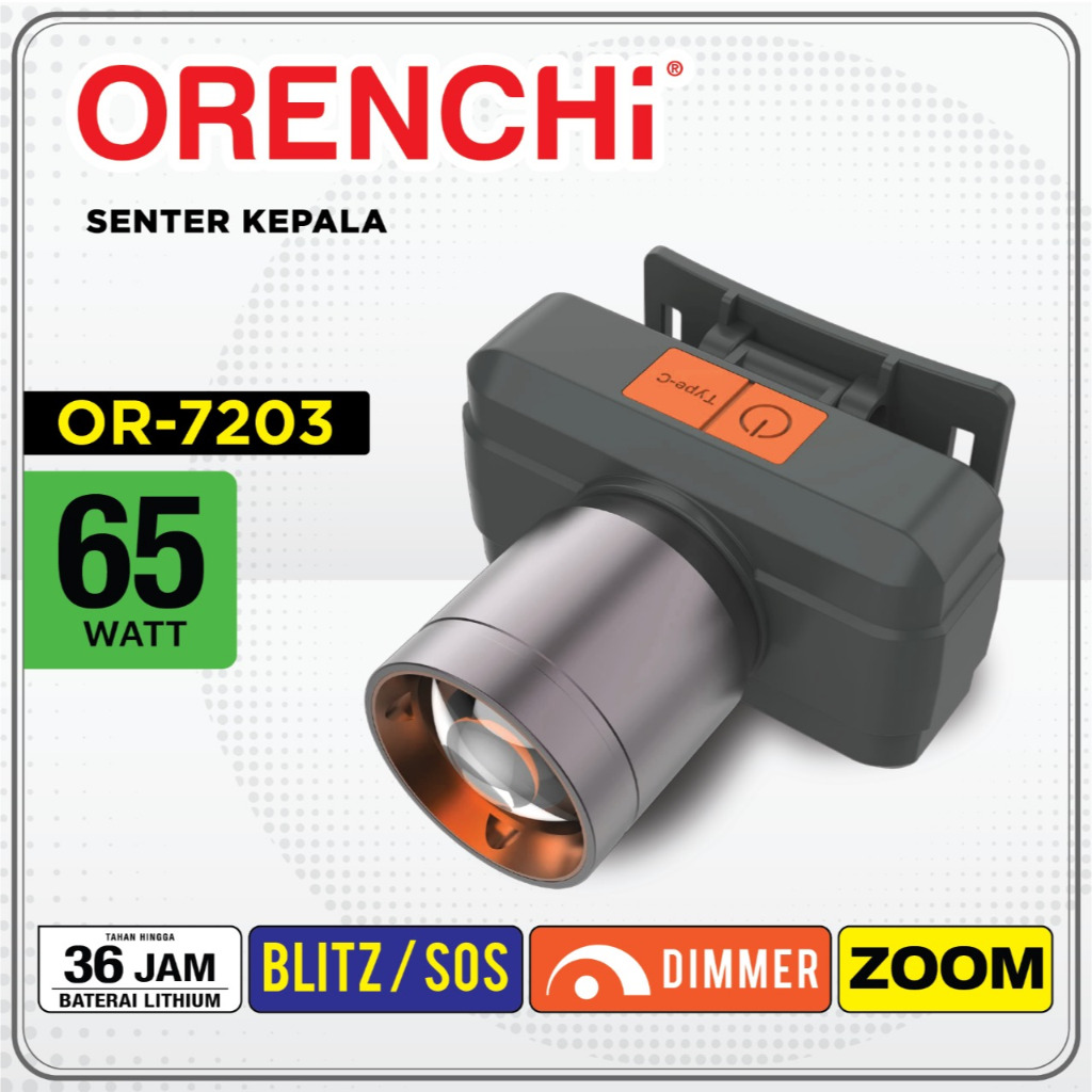 Jual Senter Kepala Zoom 65W Orenchi OR-7203 Senter Cas Charge SNI ...