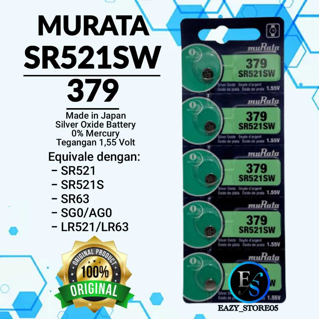 Jual Baterai Murata 379 SR521SW Original Silver Oxide Batrai SR 521 W 