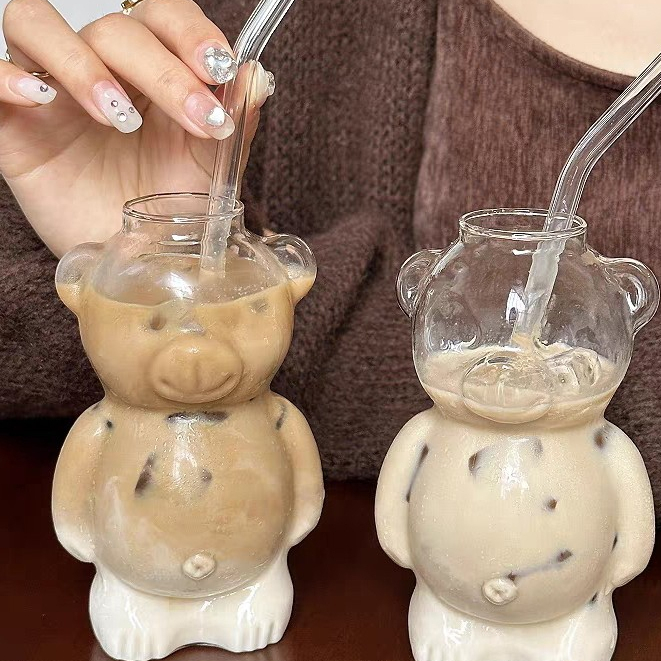 Jual Gelas Aesthetic Kaca Sedotan Gelas Matcha Botol Karakter Beruang ...