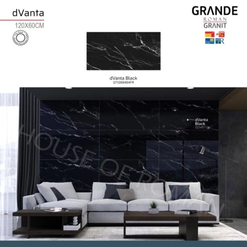 Jual Roman Granit Grande 60x120 dVanta Black (Gloss Mood) / Granit ...