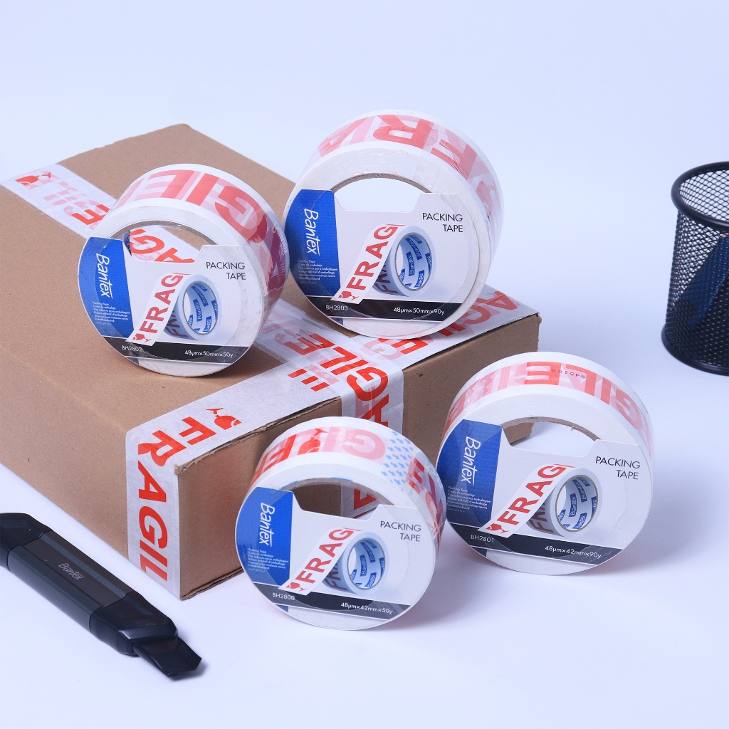 Bantex Packing Tape FRAGILE / Lakban Pecah Belah Warna Putih Kuat Hemat dan Efisien BH280X (2)
