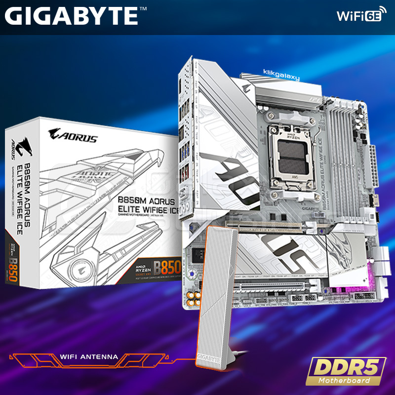 Scheda Madre GIGABYTE B850M AORUS ELITE WIFI6E ICE Per AMD Ryzen 9000 – DDR5 Fino A 8200MHz, PCIe 5.0, Wi-Fi 7