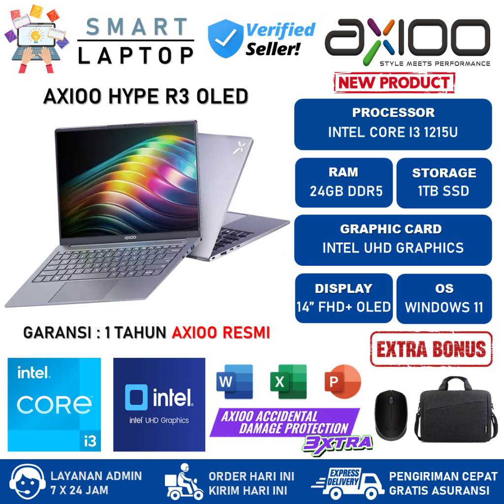Jual Axioo Hype R3 OLED Intel i3 1215U 24GB SSD 1TB 512GB SSD 14