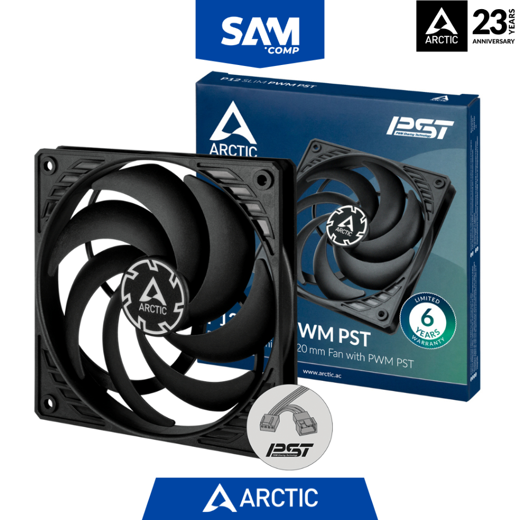 Arctic P12 PWM PST PC Case Fans – 120mm, Pressure Optimised, 56.3 CFM, Black (2-Pack)