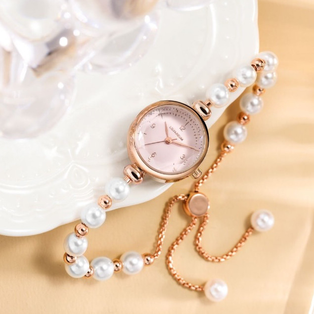 LOVAREUM Jam Tangan Analog Wanita Anti Air Tali Gelang Mutiara Serut Korea Elegan Casual - LVRM001