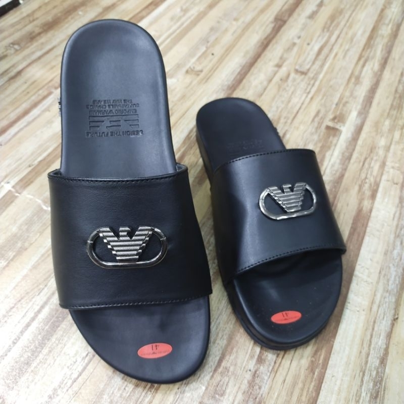 Jual Sandal import pria armani kulit asli sendal Footbed foto asli