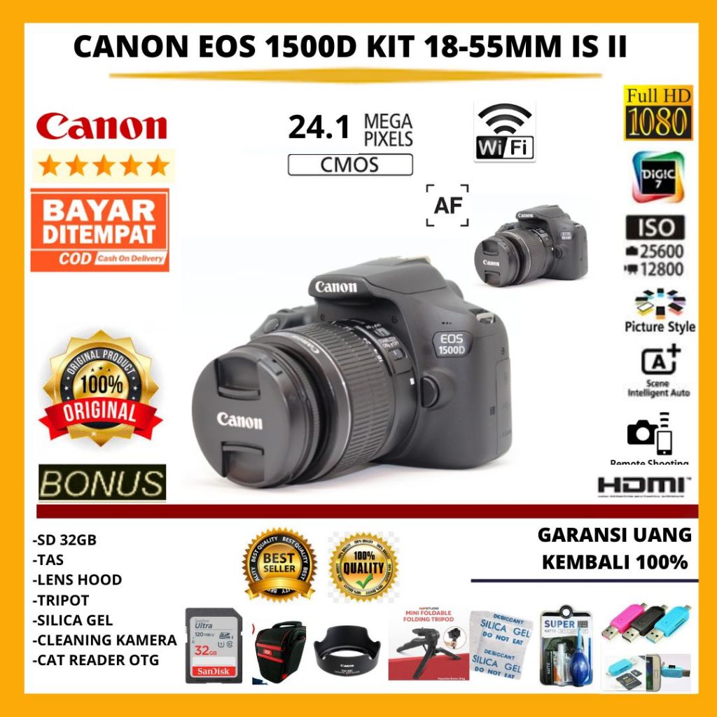 Jual Canon 1500d kit 18-55mm is free accesoris kamera Shopee