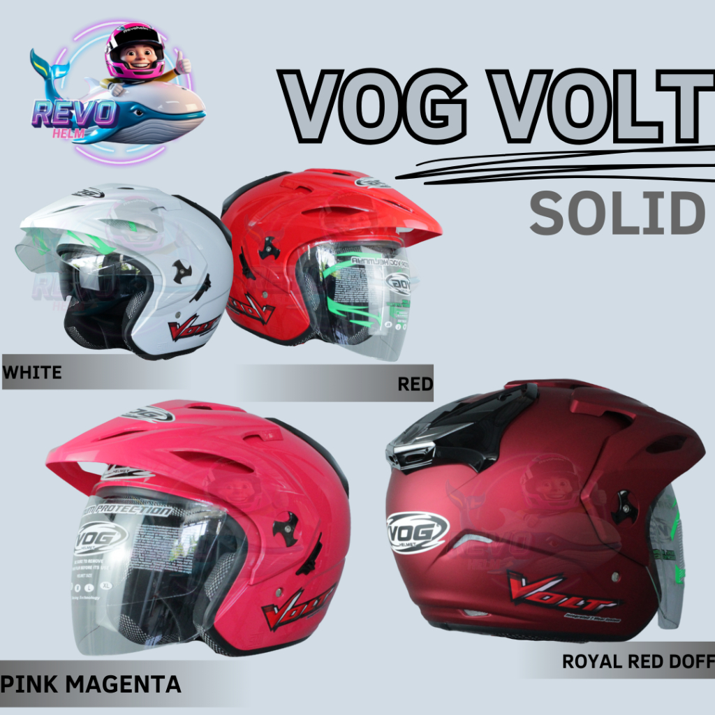 Jual HELM VOG VOLT SOLID DOUBLE VISOR ORIGINAL WARNA LENGKAP HALF FACE ...