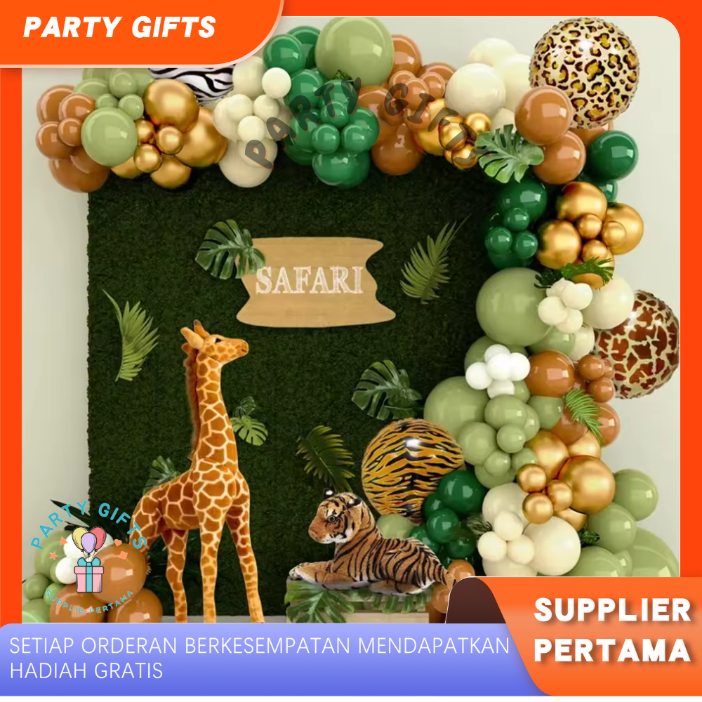 Balon Paket Dekorasi Safari 1set 127pcs Balon Dekorasi Tema Hutan Balon Bermotif Garland Set untuk Pesta Ulang Tahun Hewan Pernikahan Dekorasi