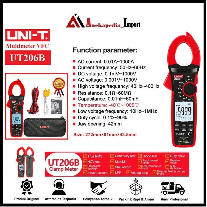 Jual UNI-T UT206B - Digital Clamp Meter True RMS AC DC Current 1000A ...