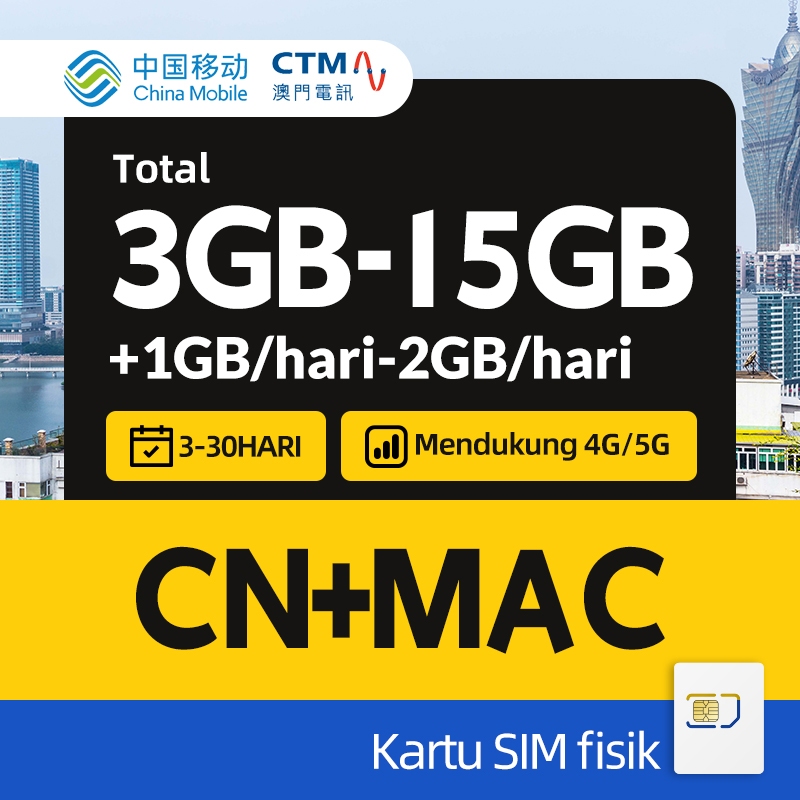 Jual CN+MAC Kartu SIM Perjalanan Total 3GB-15GB +1GB/hari-2GB/hari ...