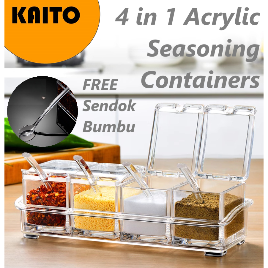 Jual 1 Set isi 4 Container Bumbu Dapur Full Acrylic Garam Gula Merica ...