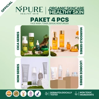 【PAKET 4PCS】NPURE Paket Face Wash + Toner + Serum + Moisturizer Cica Acne - Marigold Anti Aging - Noni Sensitive - Licorice Brightening and Glowing Cleanser Mencerahkan Gatal Wajah Treatment Facial Hydrating
