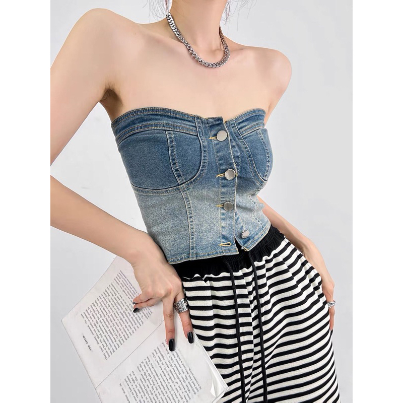 Jual TANK TOP DENIM WANITA JEANS BEBE ATASAN TANKTOP MX758