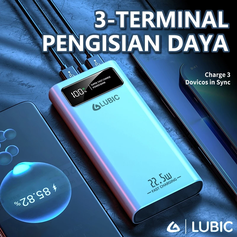 LUBIC Powerbank 20000Mah 22.5W Fast Charging Dual USB Type C Micro LED Display Bank daya