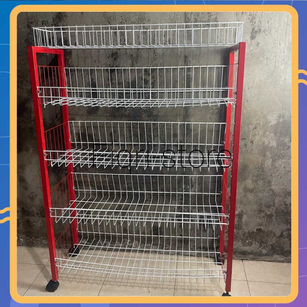 Jual Rak Chiki Susun 5 Roda/Rak Display Roda Susun 5 Tebal/ Rak Besi ...