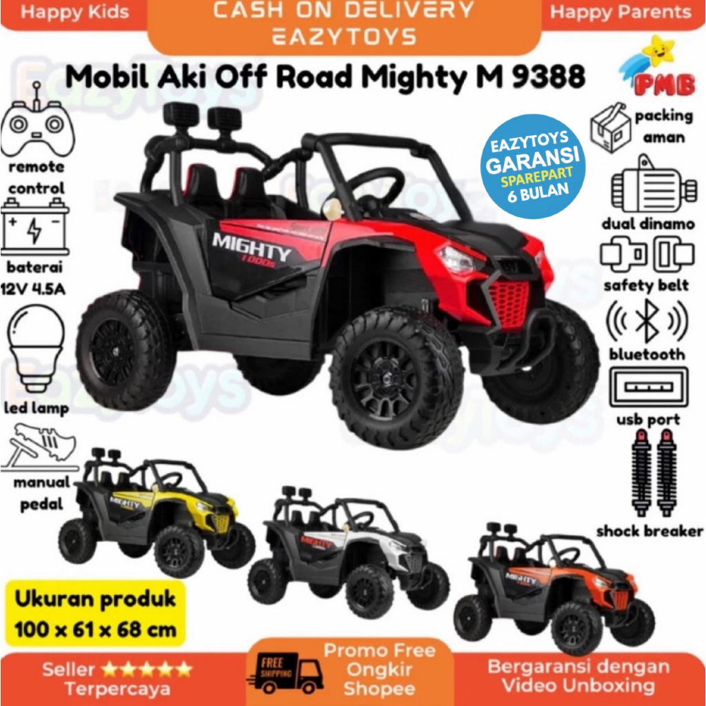 Mainan Mobil Aki Anak Off Road PMB MIGHTY M9388/SAVOX M9388B/SKUNK BIG FOOT  M9388C Mobil Aki Anak Bisa Dinaiki