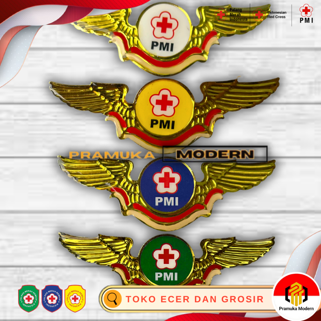 Jual Wing logo PMI warna hijau biru kuning putih brevet lencana pin pmi ...