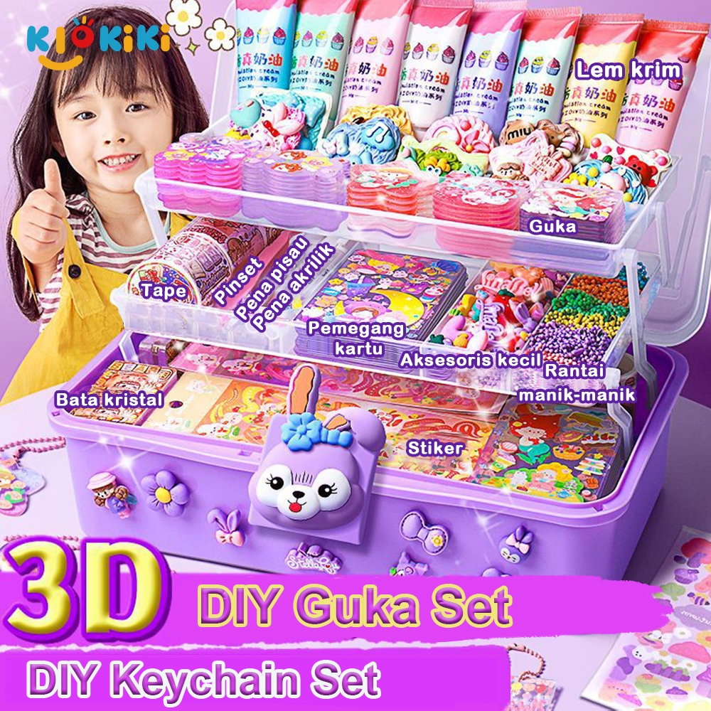 KiKiTOY 1004 PCS DIY Guka Set Gantungan Kunci Akrilik Set Keychain Set DIY Mainan Anak Perempuan