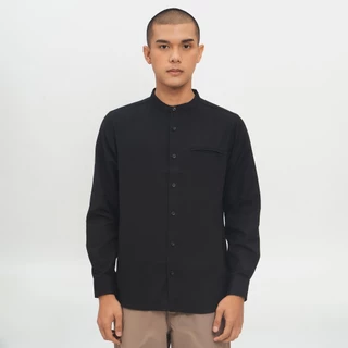 M231 Kemeja Pria Koko Shanghai Polos Oxford Panjang Hitam 1552I