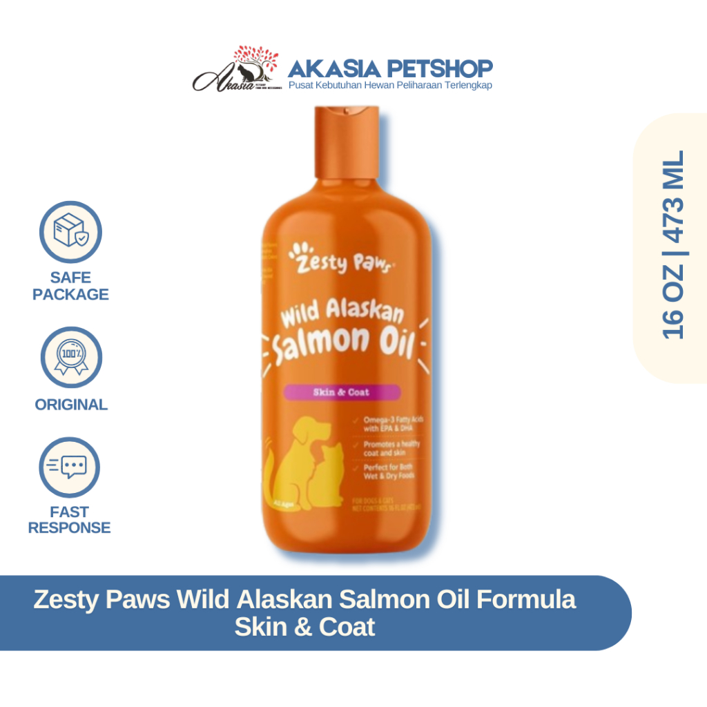 Zesty Paws Wild Alaskan Salmon Oil Formula Skin Coat For Dogs Cats  16 oz (473 ml)