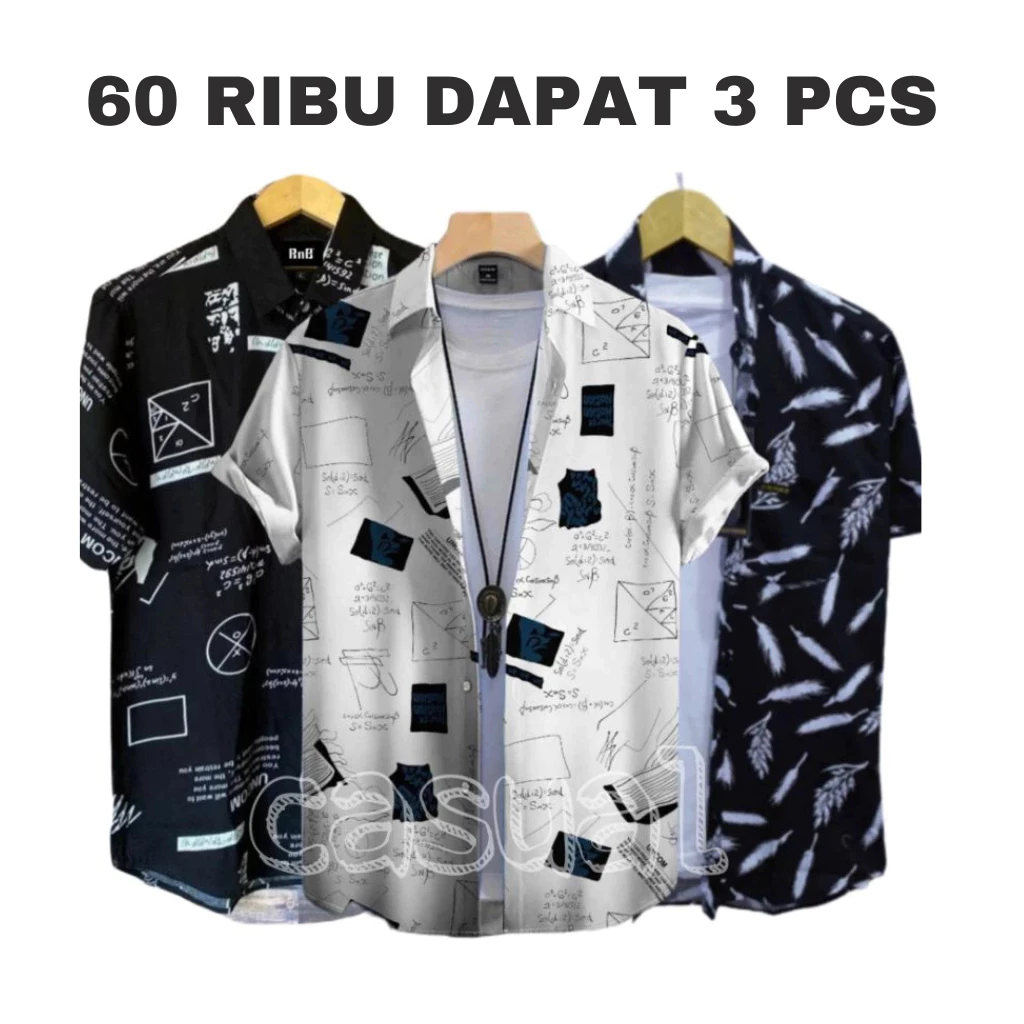 Paket Hemat 3 Pcs Kemeja Motif Pria Wanita Katun | AutoStock