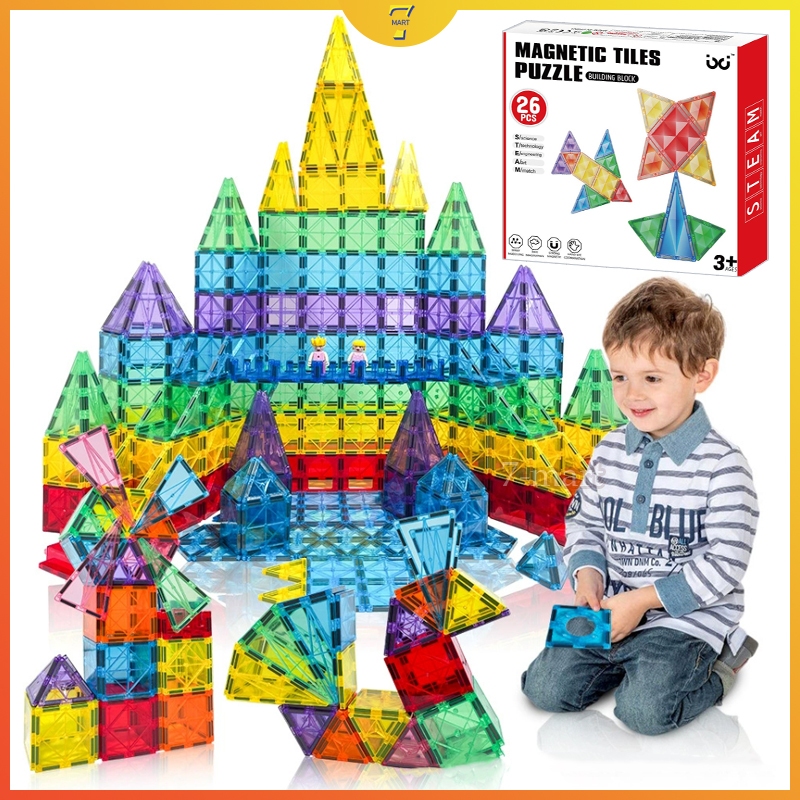 Jual Mainan Magnetic Tiles 56/68/73 Pcs DIY Building Blocks Magnet ...