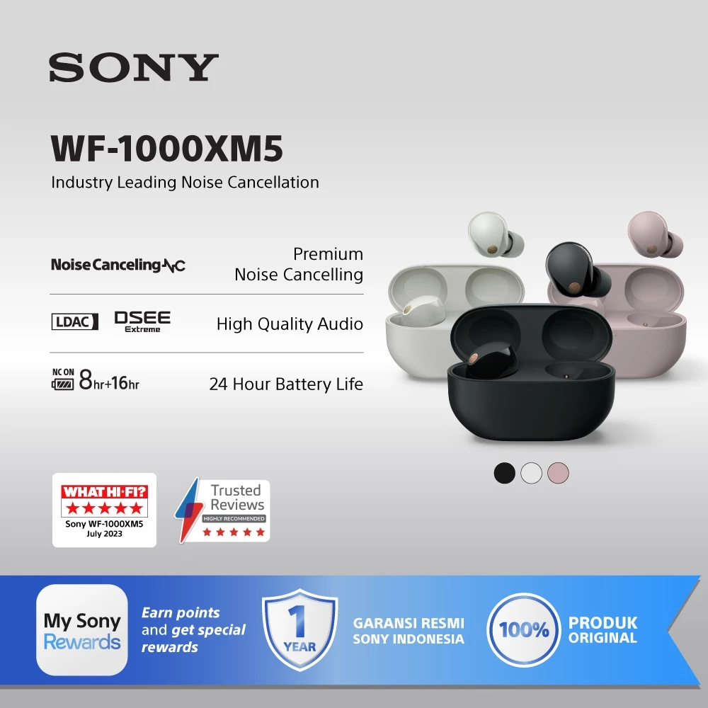 SONY WF-1000XM5 Noise Cancelling True Wireless Earbuds with Hi-Res Audio, Bluetooth 5.3, LDAC, 8 Hours Battery