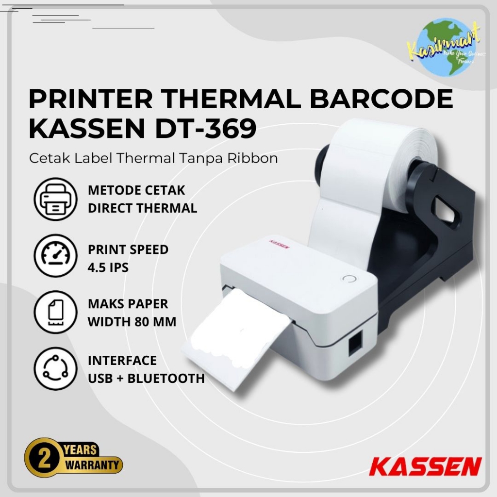 Jual Kassen DT 369 Printer Label Thermal Bluetooth 80mm USB DT369 Cetak ...