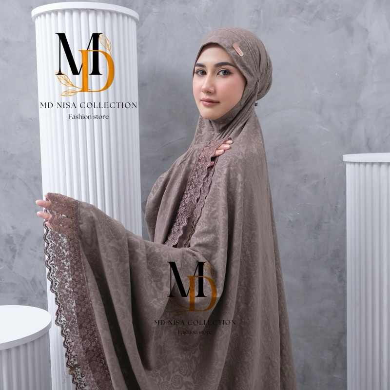 MD Nisa - Mukena Shadira Dewasa Embos Cringkle Airflow Menutup Dagu Motif Bunga Mewah Renda Tille Daisy Atasan Bawahan