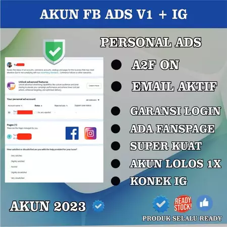 FB Ads Personal + Verif 1X + IG + Sudah Berhalaman, A2F ON Dan Email Aktif Bisa Ganti Password