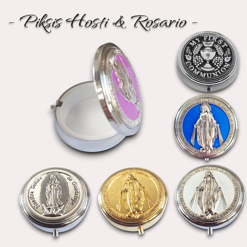 Piksis Katolik Hosti Kotak Rosario Souvenir Benda Rohani Gereja 3