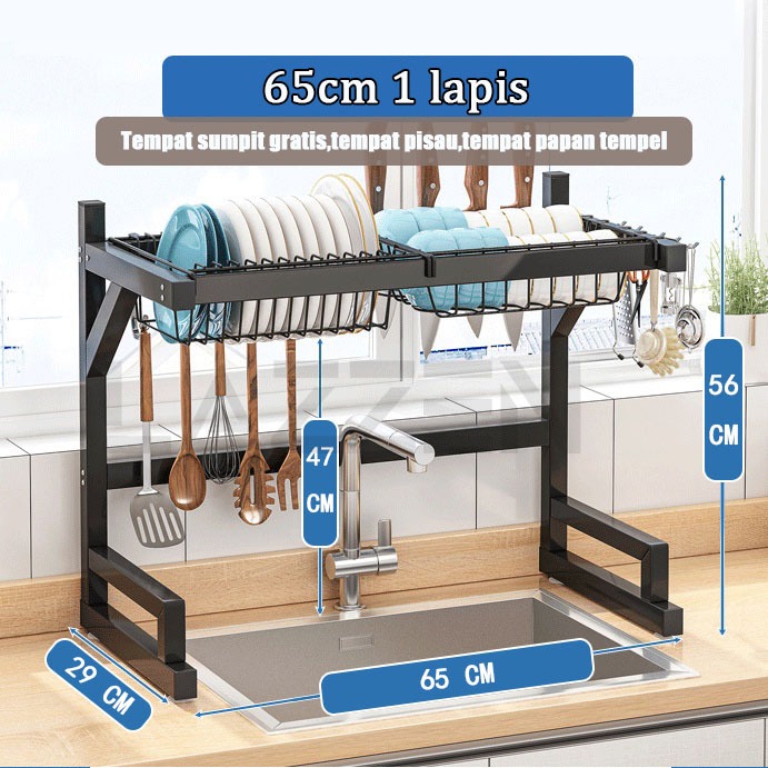 LAZZEN - Rak Piring Wastafel Stainless Steel Hitam