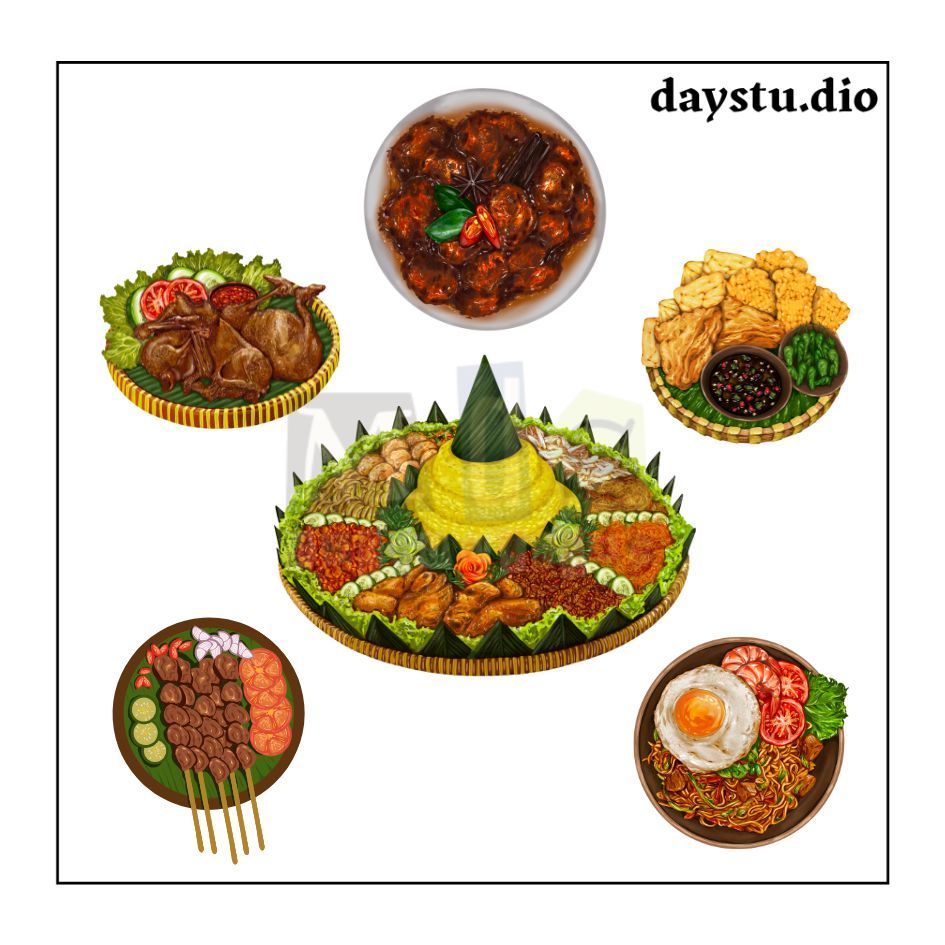 Jual STIKER MAKANAN KHAS INDONESIA - SET MENU LAUK RENDANG NASI KUNING ...