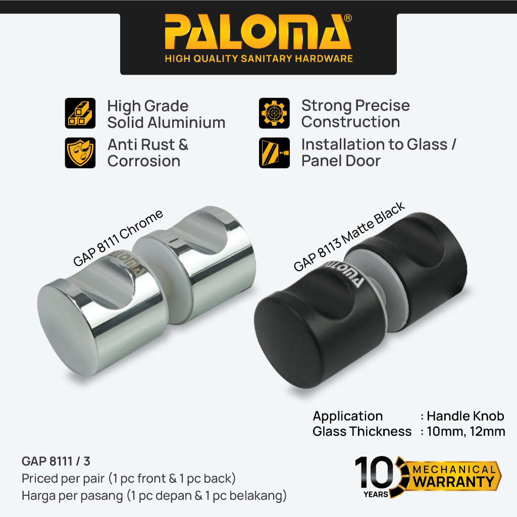 Jual PALOMA Gagang Knob Pintu Kaca Gagang Tarikan Glass Door Shower ...