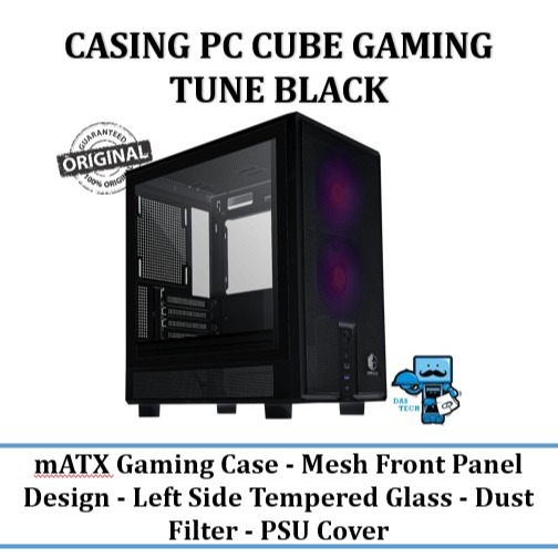 Jual Casing PC CUBE GAMING TUNE Black M-ATX Tempered Glass Free FAN ...