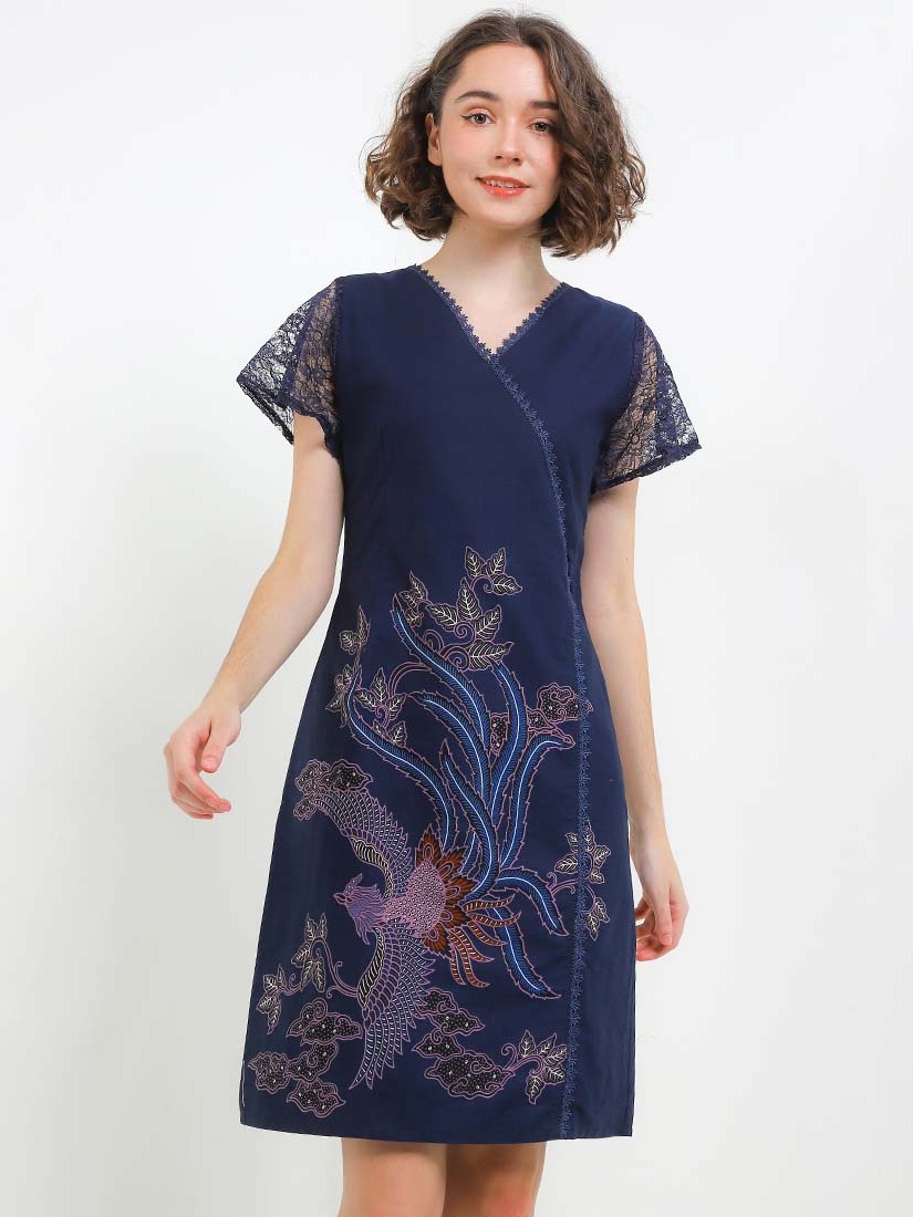 Jual Rianty Batik Premium Wanita Dress Furing Navy Firanza Firenze ...