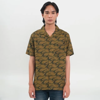 M231 Kemeja Pria TENCEL Printing Hawaii Pendek Olive 0898A