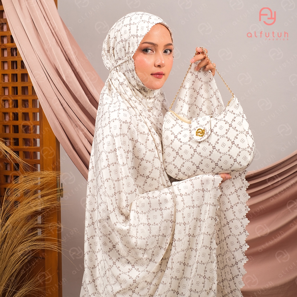 ALFUTUH - Mukena Dewasa Santorini Silk Motif Humayra Resleting Dagu 2in1 Laser Cut Jumbo